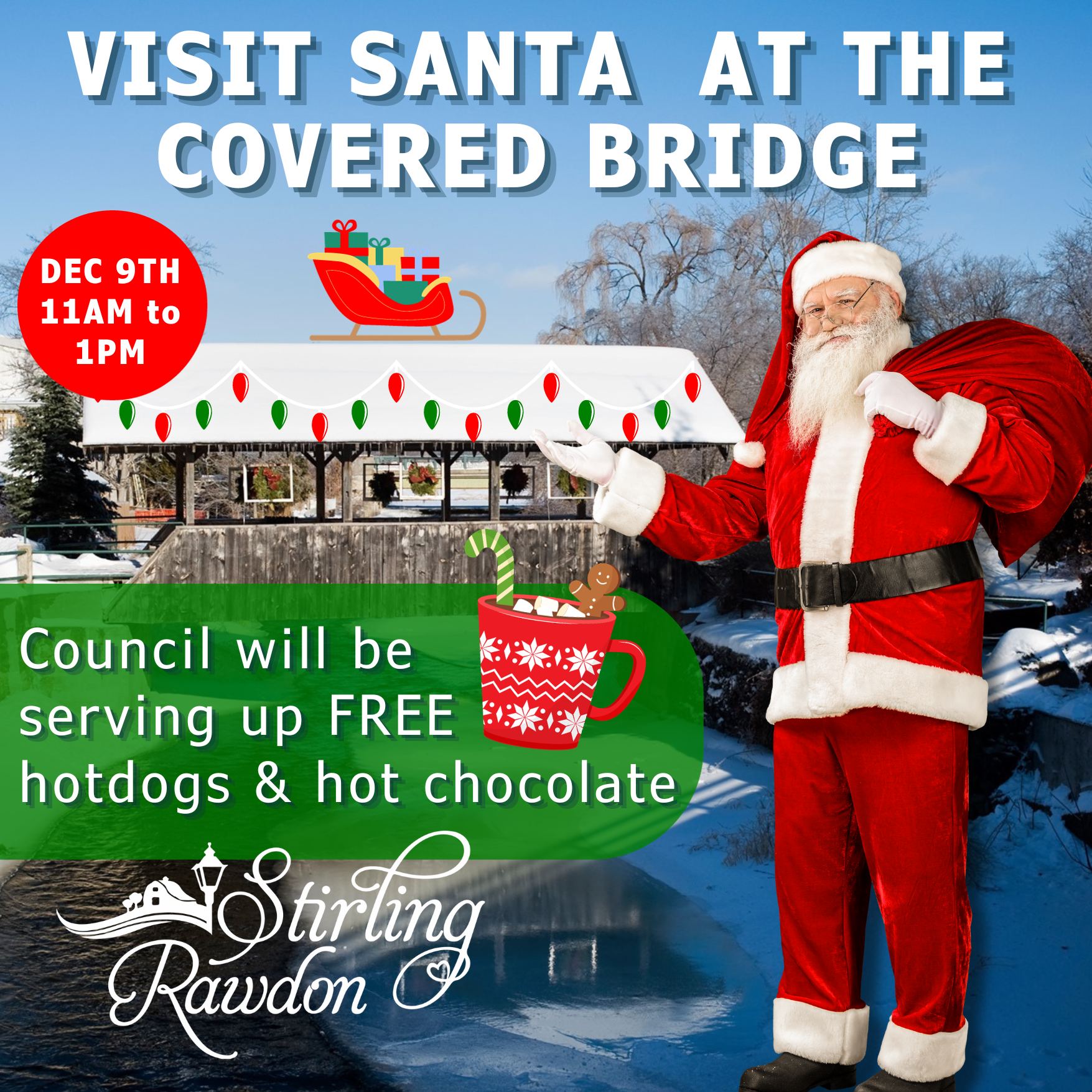 Image of Santa at the Covered Bridge
